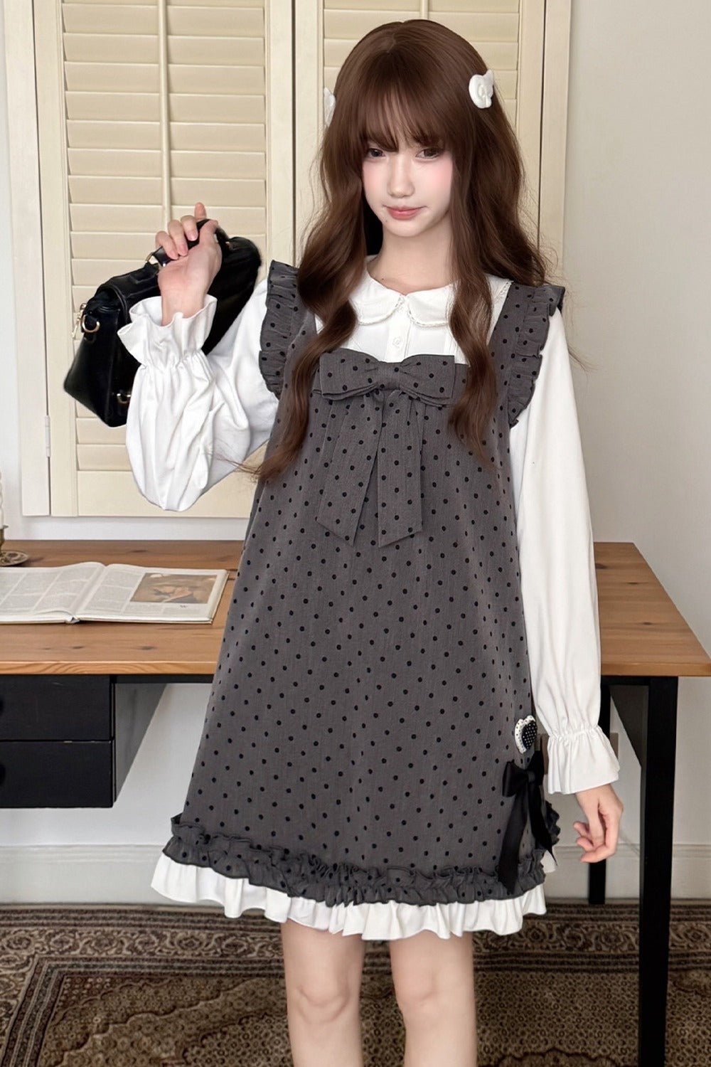 Layered-Look Polka Dot Dress