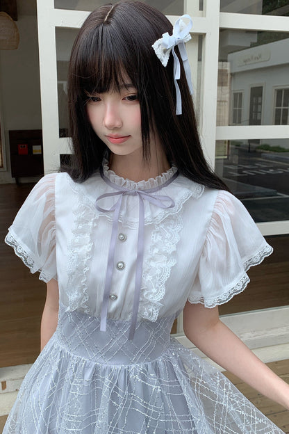パールボタンレースティアードワンピース