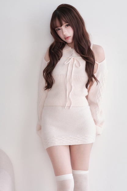 Ribbed Knit Top and Mini Skirt Set