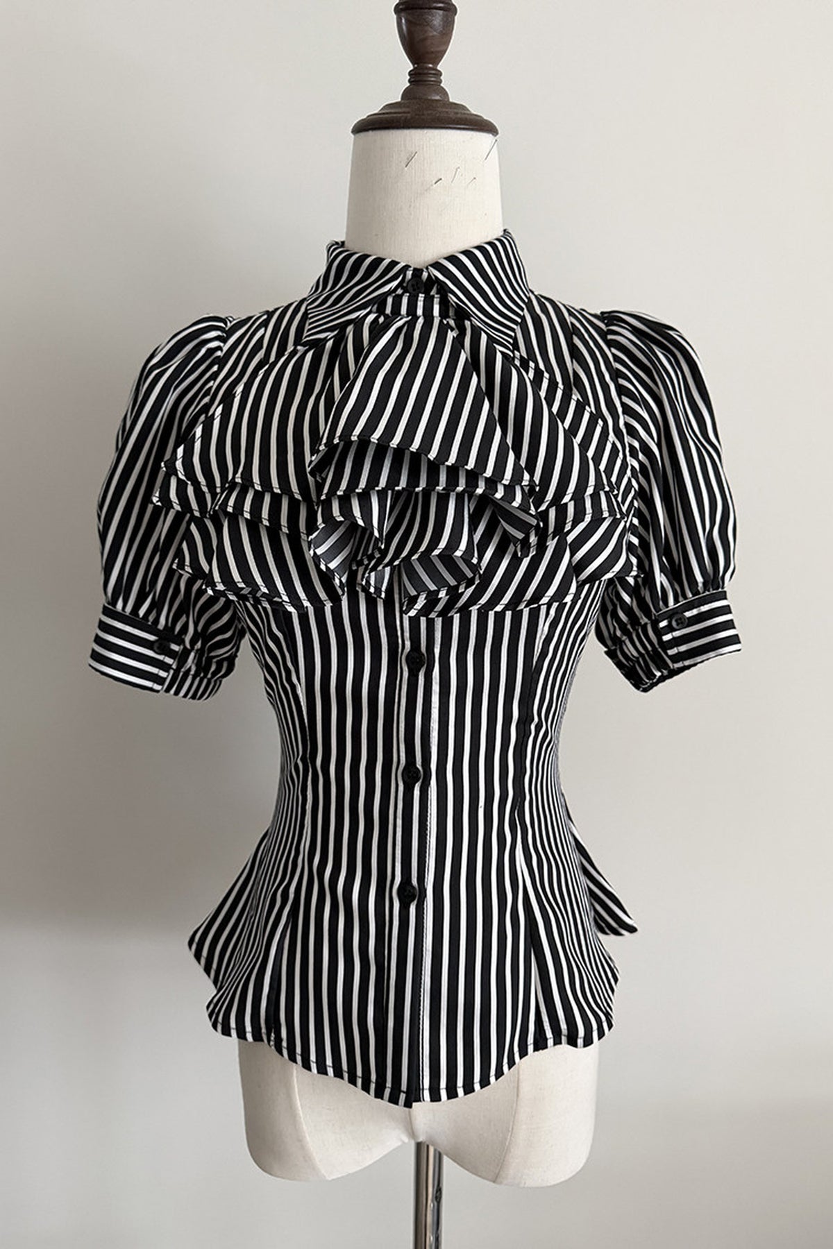 Gothic Striped Ruffle Short-Sleeve Shirt