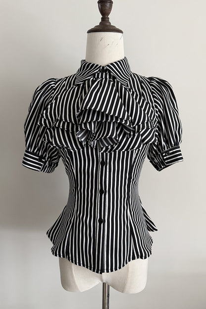 Gothic Striped Ruffle Short-Sleeve Shirt
