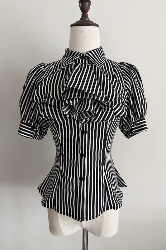 Gothic Striped Ruffle Short-Sleeve Shirt