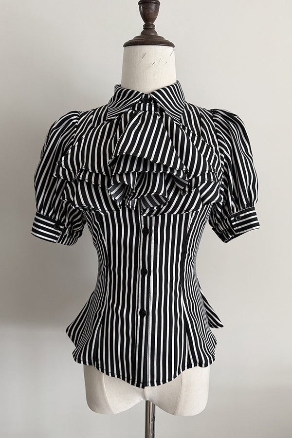 Gothic Striped Ruffle Short-Sleeve Shirt