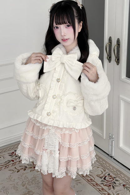 Snow Rabbit Plush Lace Coat, Top and Skirt Set-Up