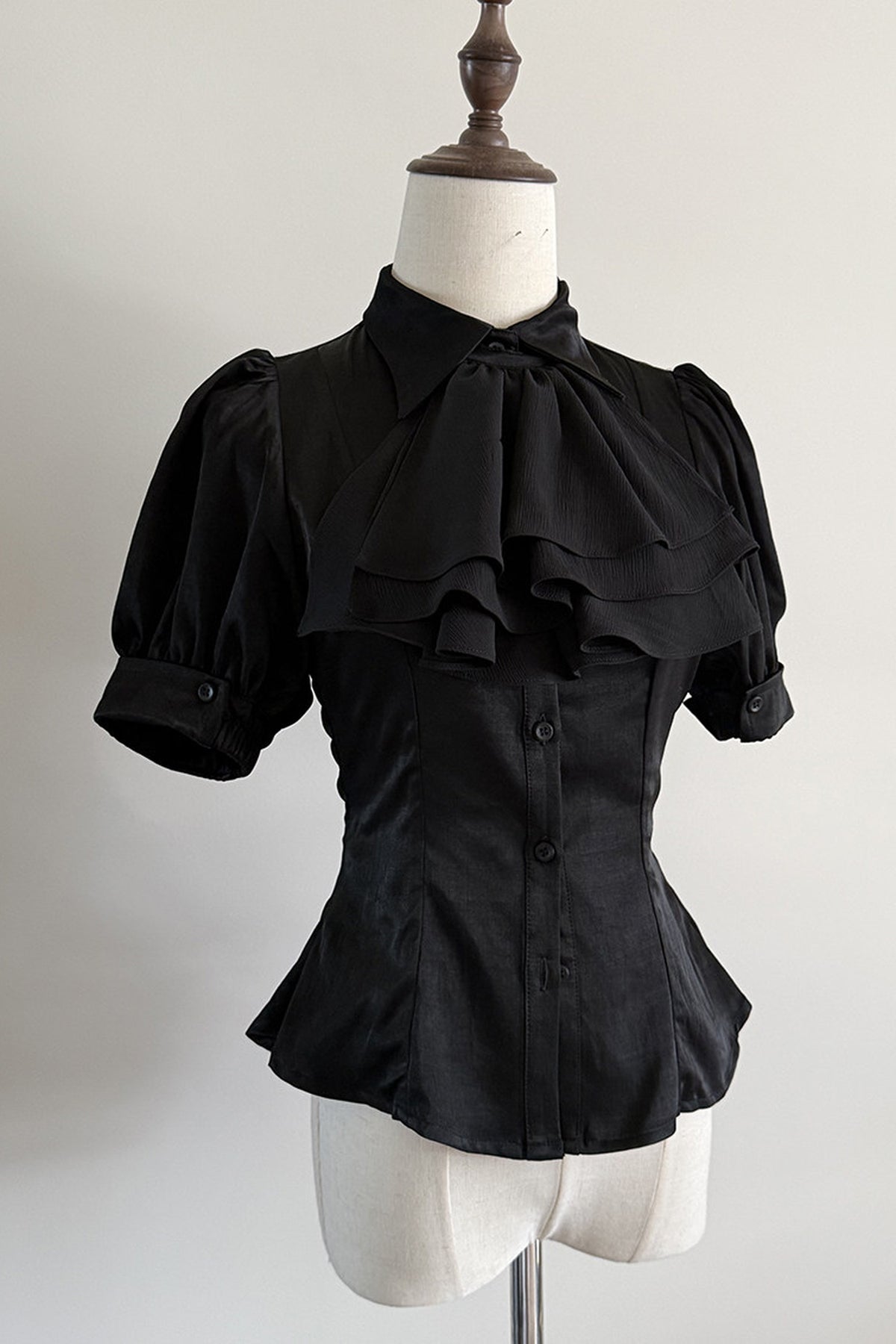 Gothic Striped Ruffle Short-Sleeve Shirt