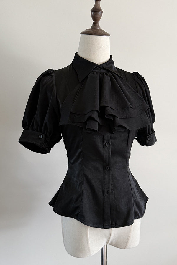 Gothic Striped Ruffle Short-Sleeve Shirt