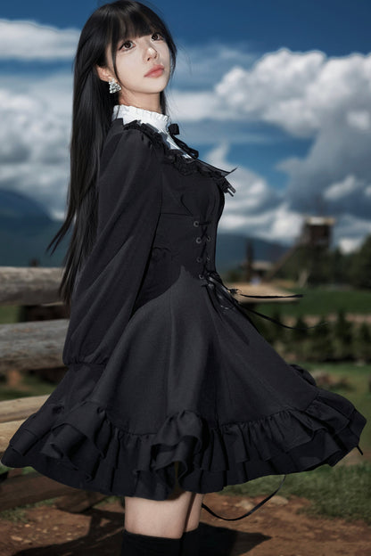 French Retro Waist-Cinching Dress