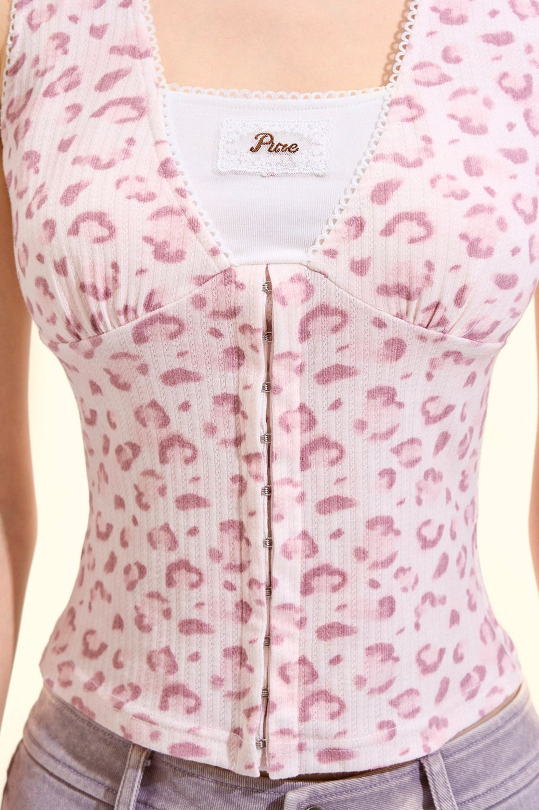 top con spalline leopardato rosa