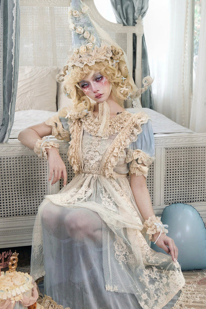 Cream Beige Doll-Like Lace Apron Dress