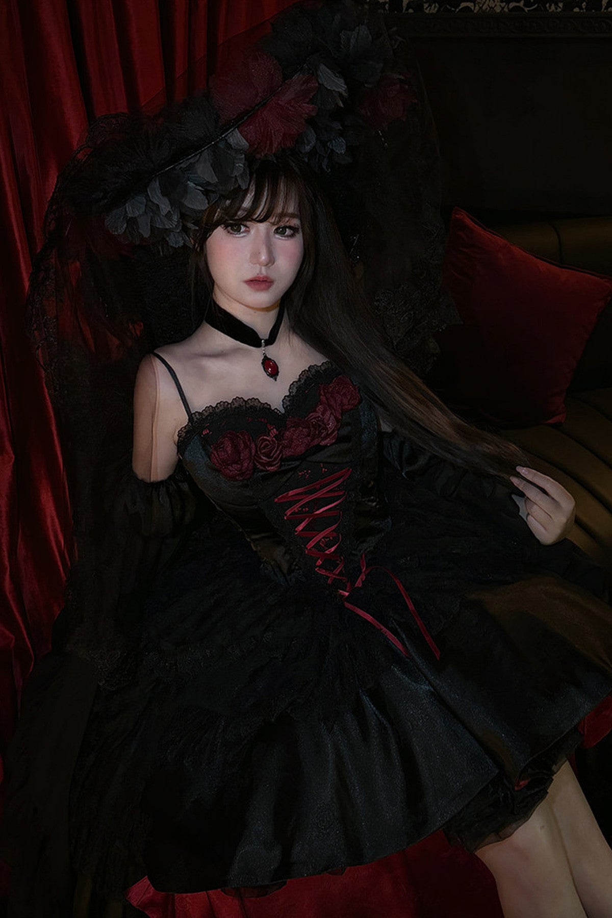 Gothic Red Black Evening Dress