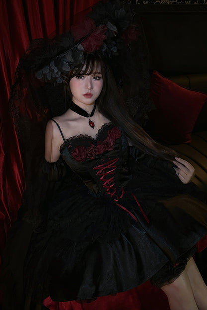 Gothic Red Black Evening Dress