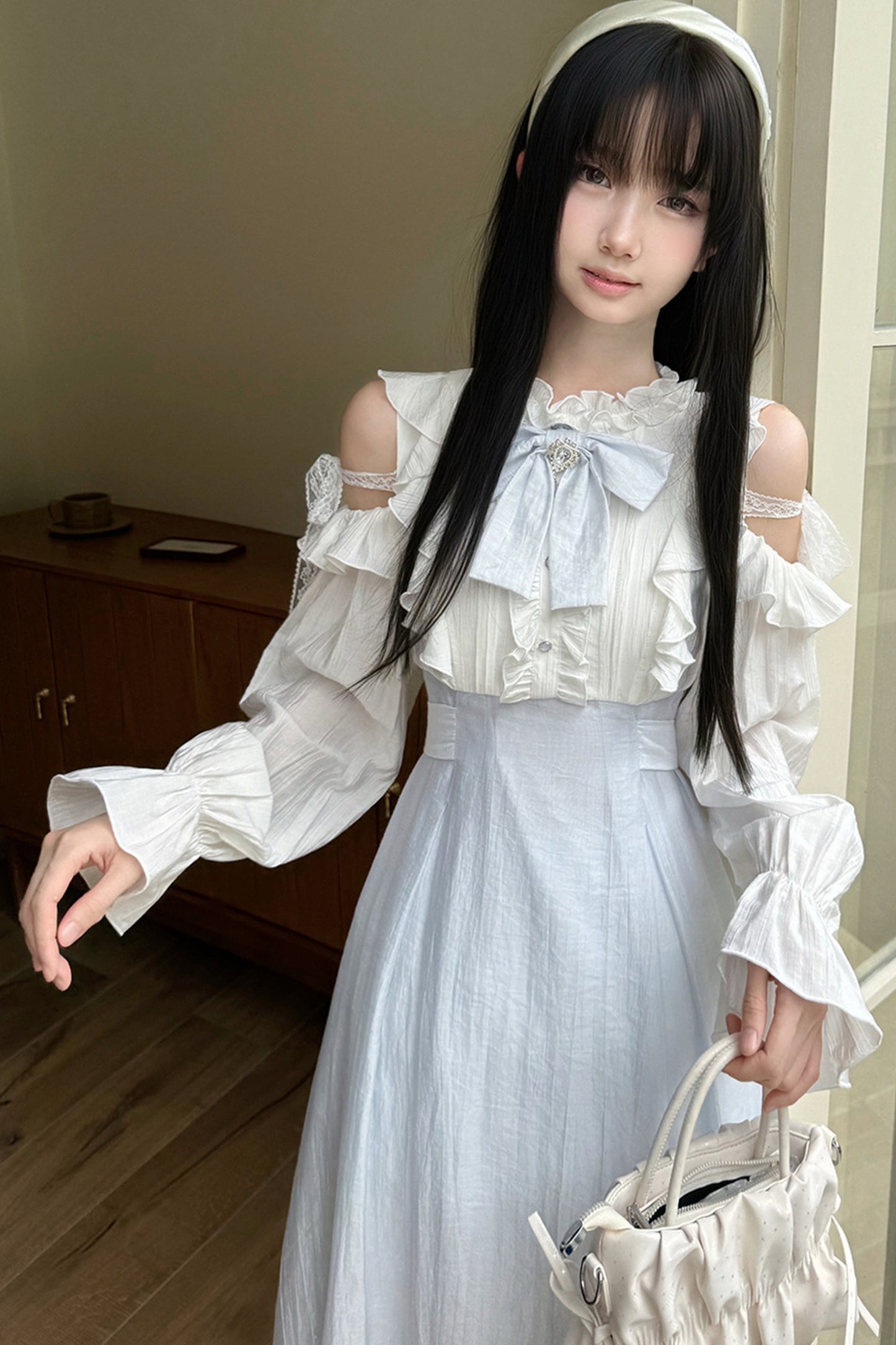Long Sleeve Off-Shoulder Patchwork Dress