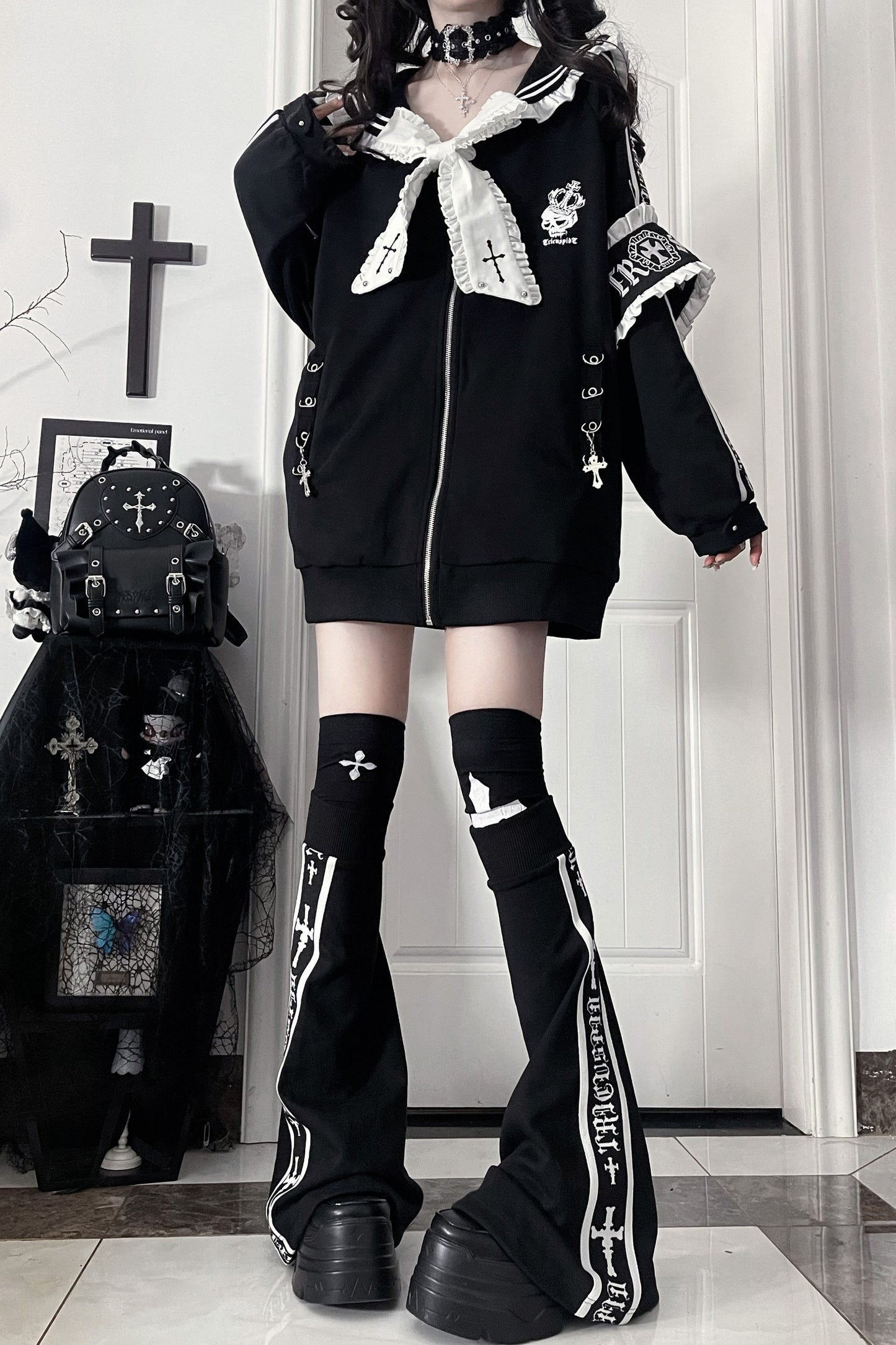 veste ample à col marin avec ruban style subculture