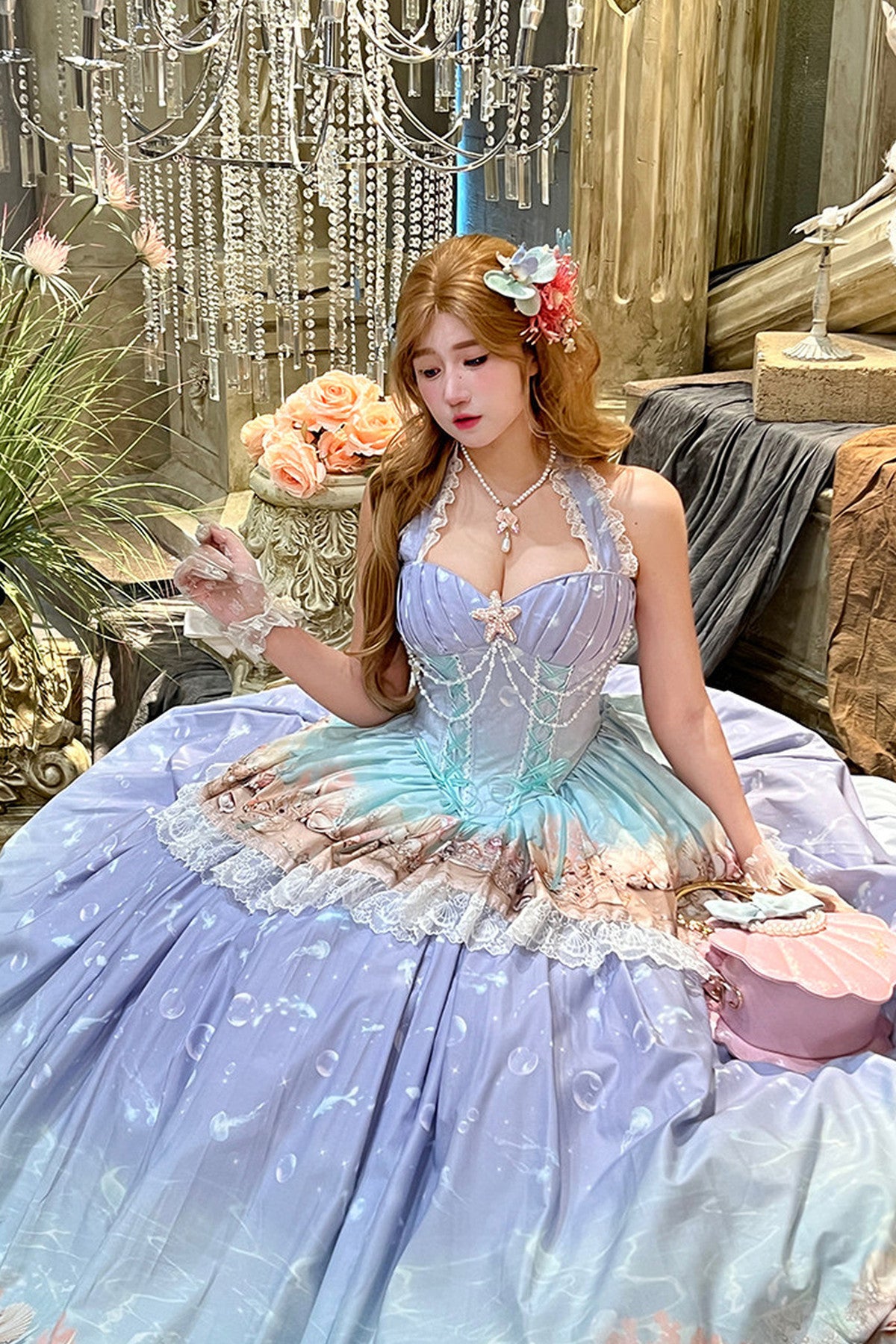 Ensemble robe dos-nu à dégradé océan
