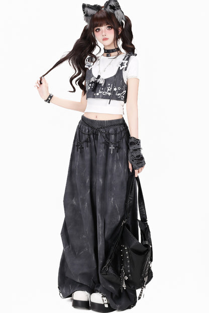 High-Waisted Layered Tie-Dye Wide-Leg Cargo Pants
