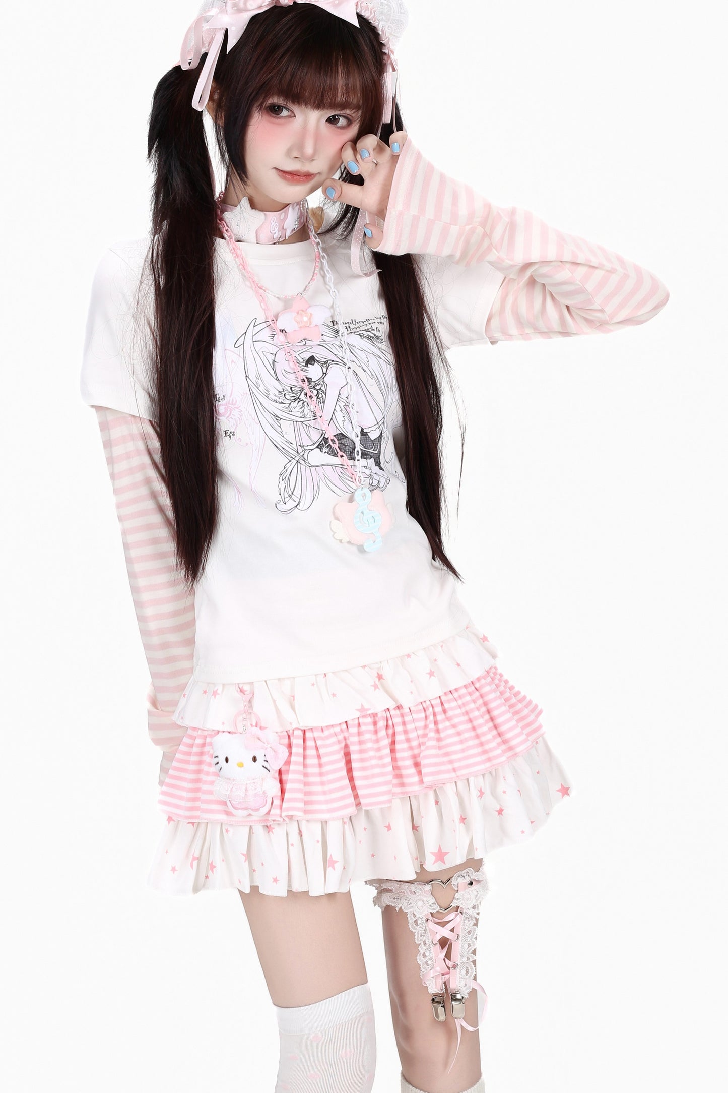 ガーリープリントラウンドネックTシャツ