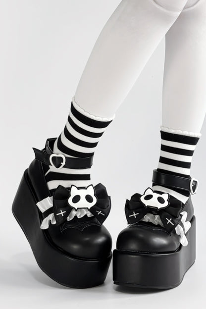 Chaussures à plateforme chat tête de mort minuit
