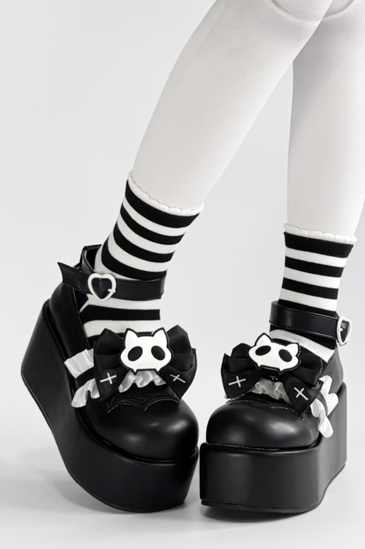 Chaussures à plateforme chat tête de mort minuit