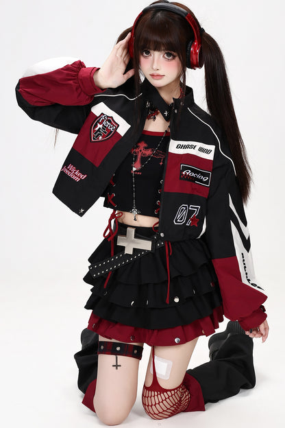 American Style Embroidered Short Jacket and Skirt Set-Up