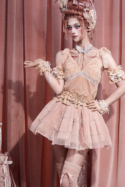 Pink Mesh Lace Skirt