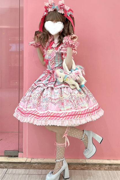 Amusement Park Jsk Suspender Dress and Shirt Set-Up