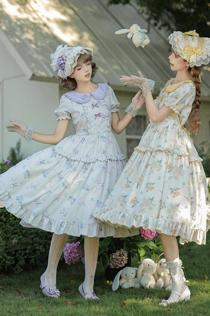 Kleid mit pastoralem Blumenprint und Bubikragen
