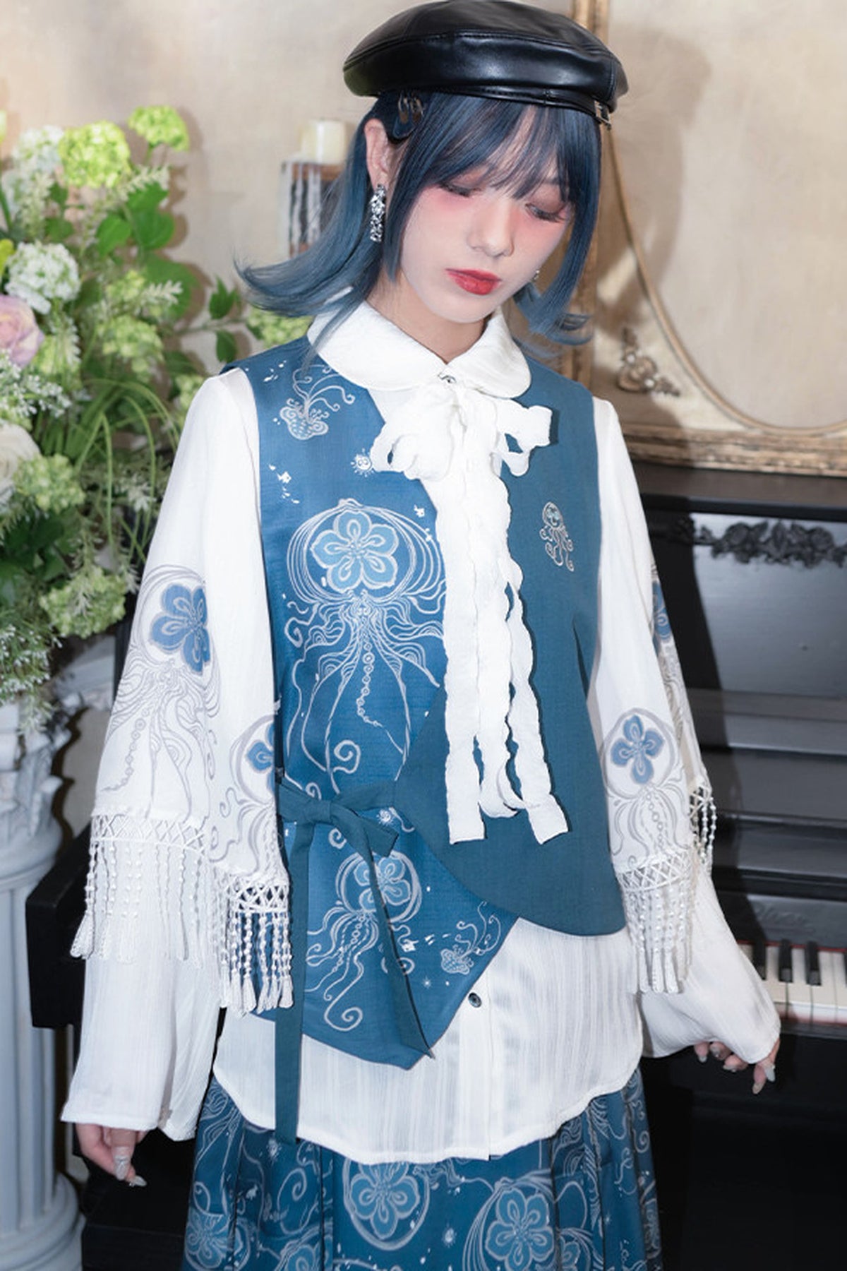 Gilet asymétrique à imprimé méduse Blue Tears