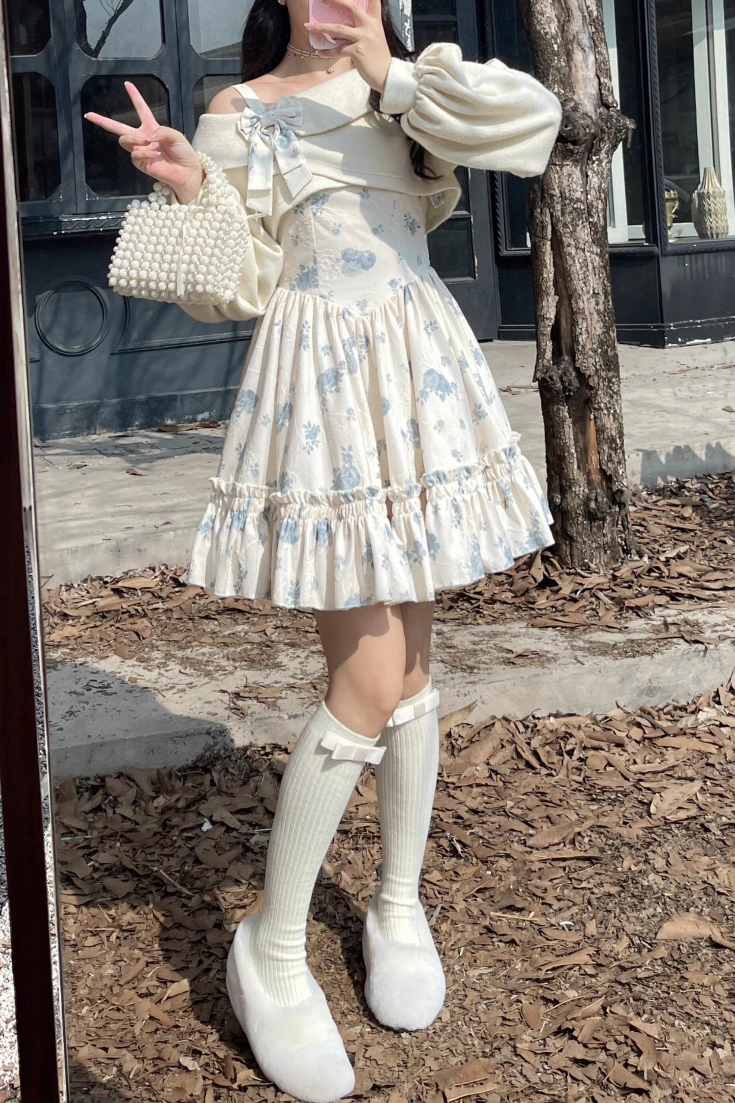 フローラルコーデュロイサスペンダードレスセット