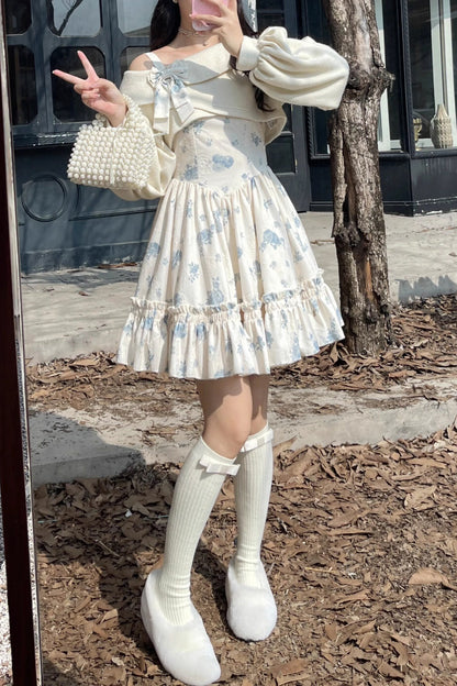 フローラルコーデュロイサスペンダードレスセット