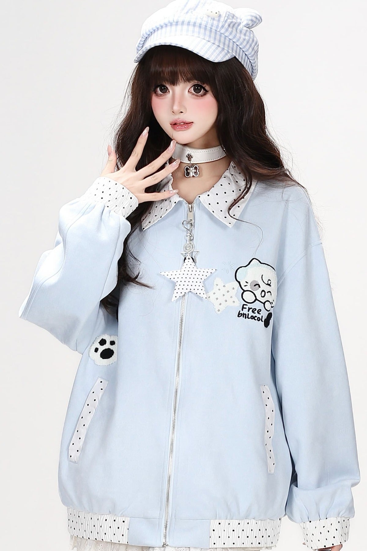 Polka Dot Dog Embroidery Jacket