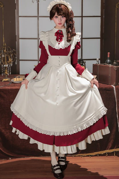 Robe tablier de soubrette à col montant