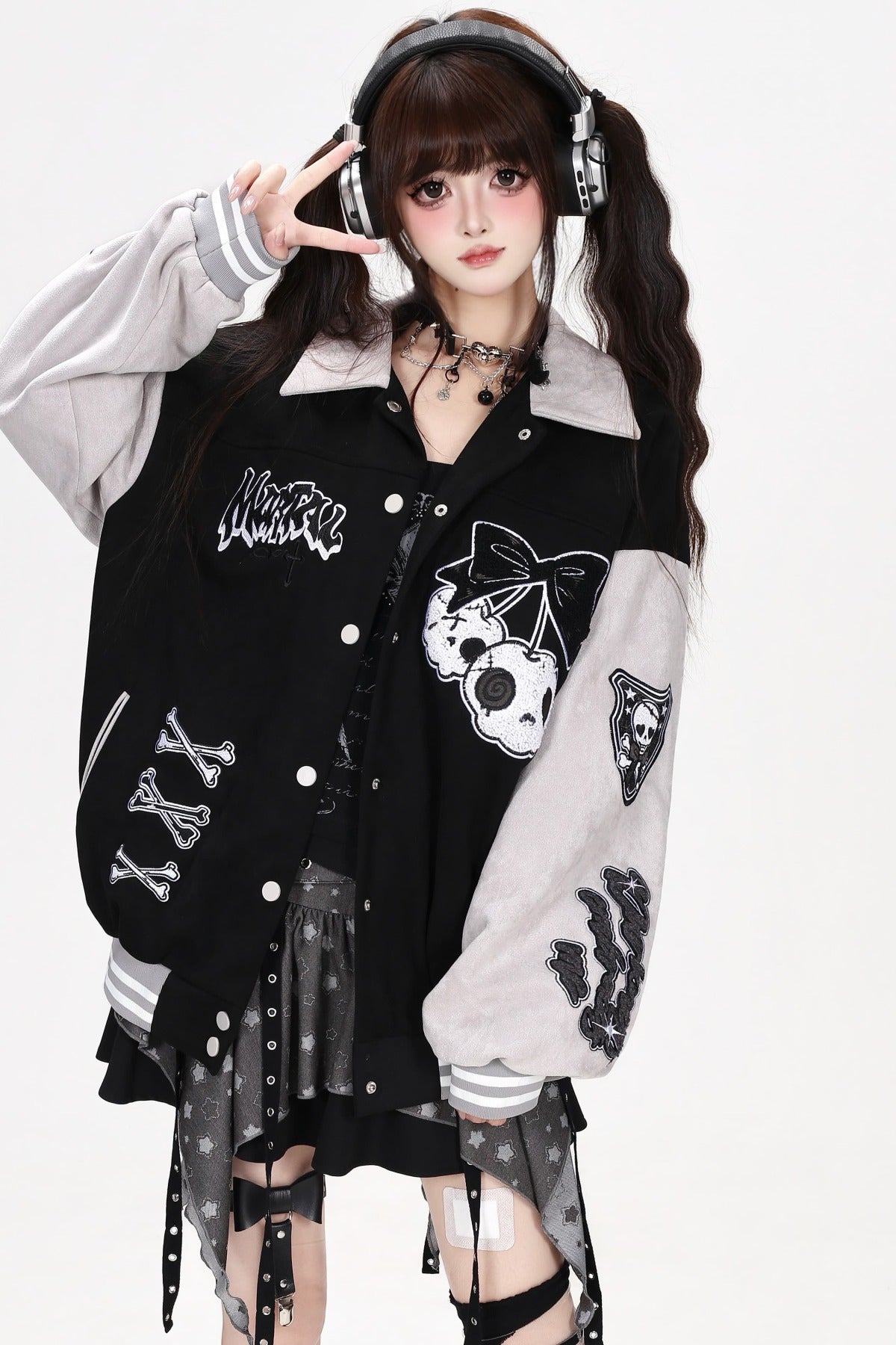 Veste de baseball oversize à broderie épaisse