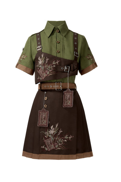 New Chinese Style Cookie Forest Shirt and Skirt Set