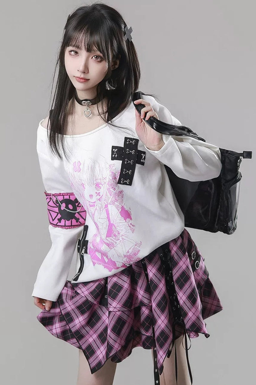 Cross-Decorated Armband Shoulder Strap T-Shirt
