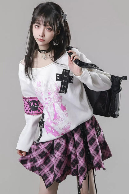 Cross-Decorated Armband Shoulder Strap T-Shirt