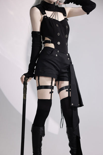 Top cyber gotico lolita + pantaloni + scaldabraccia