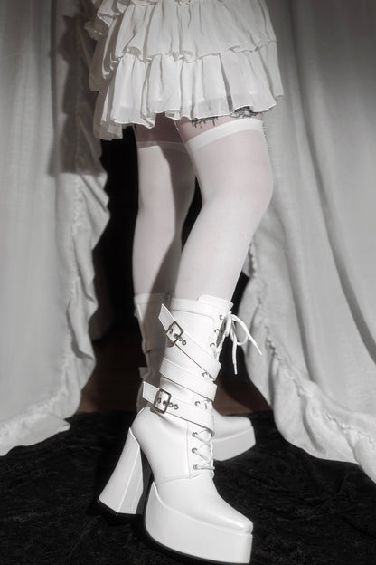 Bottes à plateforme à bout carré et brides croisées inversées