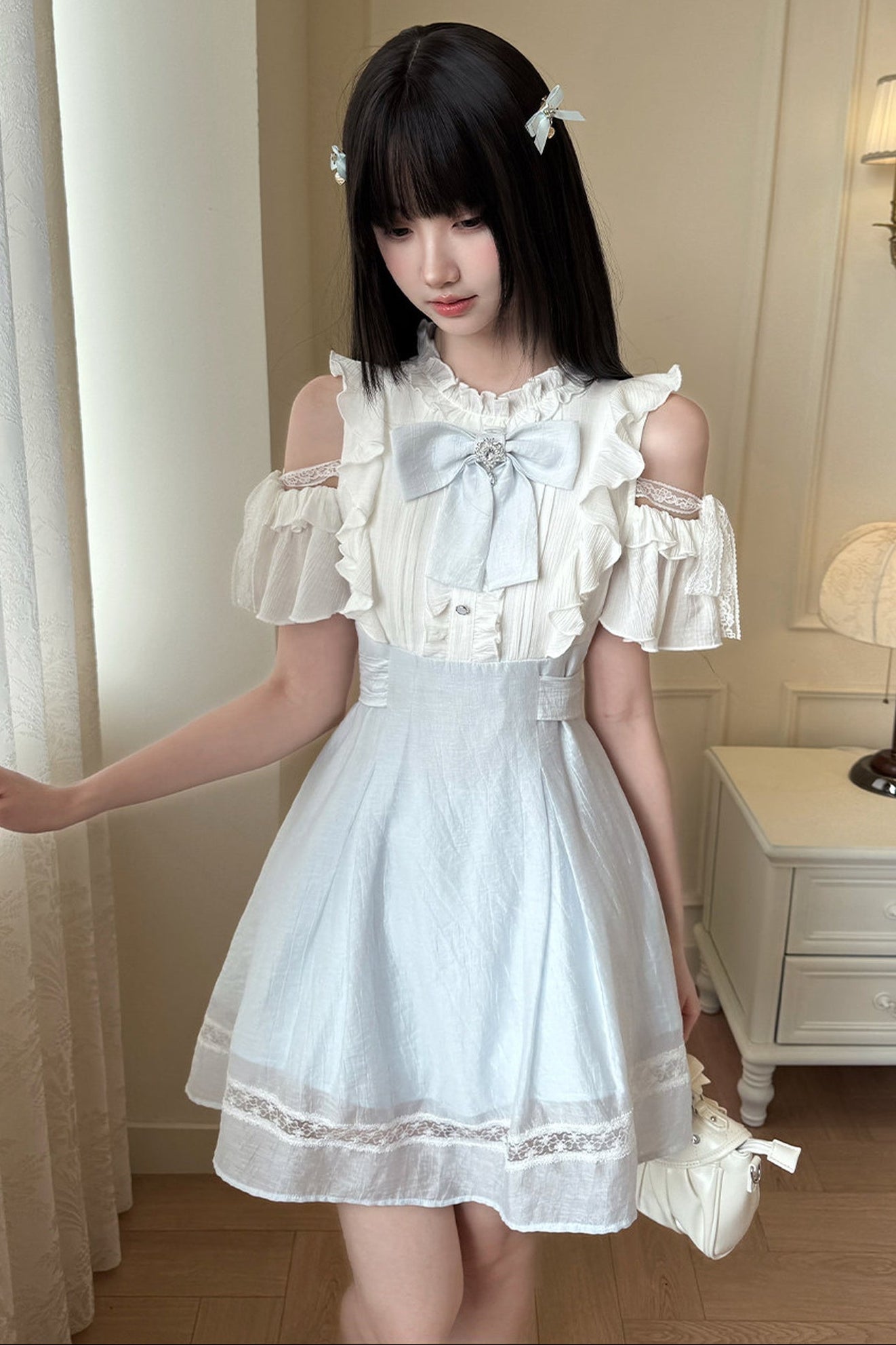 Long Sleeve Off-Shoulder Patchwork Dress