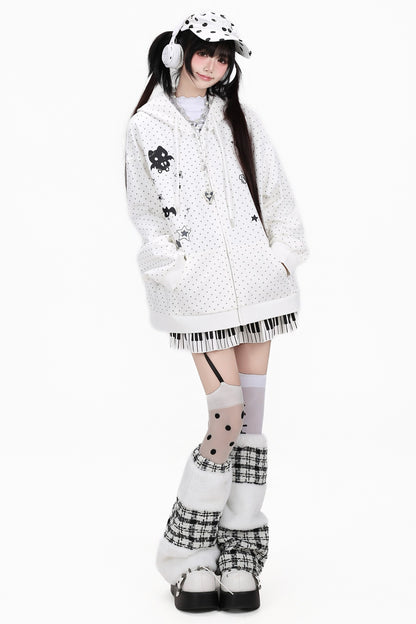 3D-Katzenohren-Kapuzenjacke mit Polka-Dots