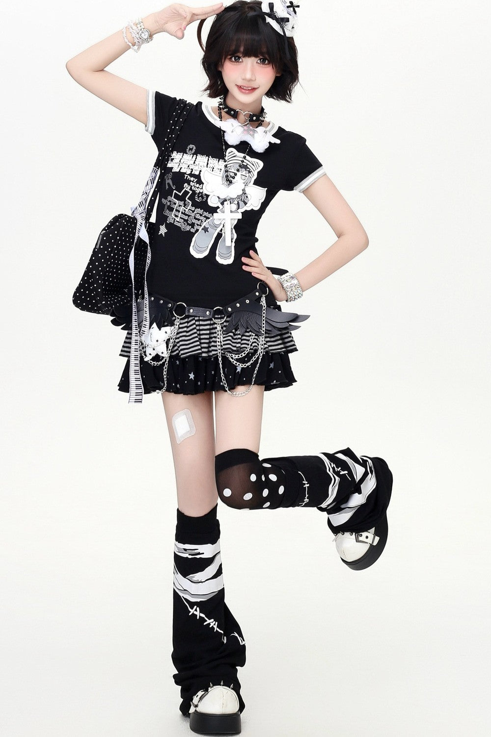 Monochrome Magical Girl T-Shirt + Skirt (with Belt)
