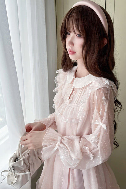 Pink Polka Dot Long Sleeve Princess Dress
