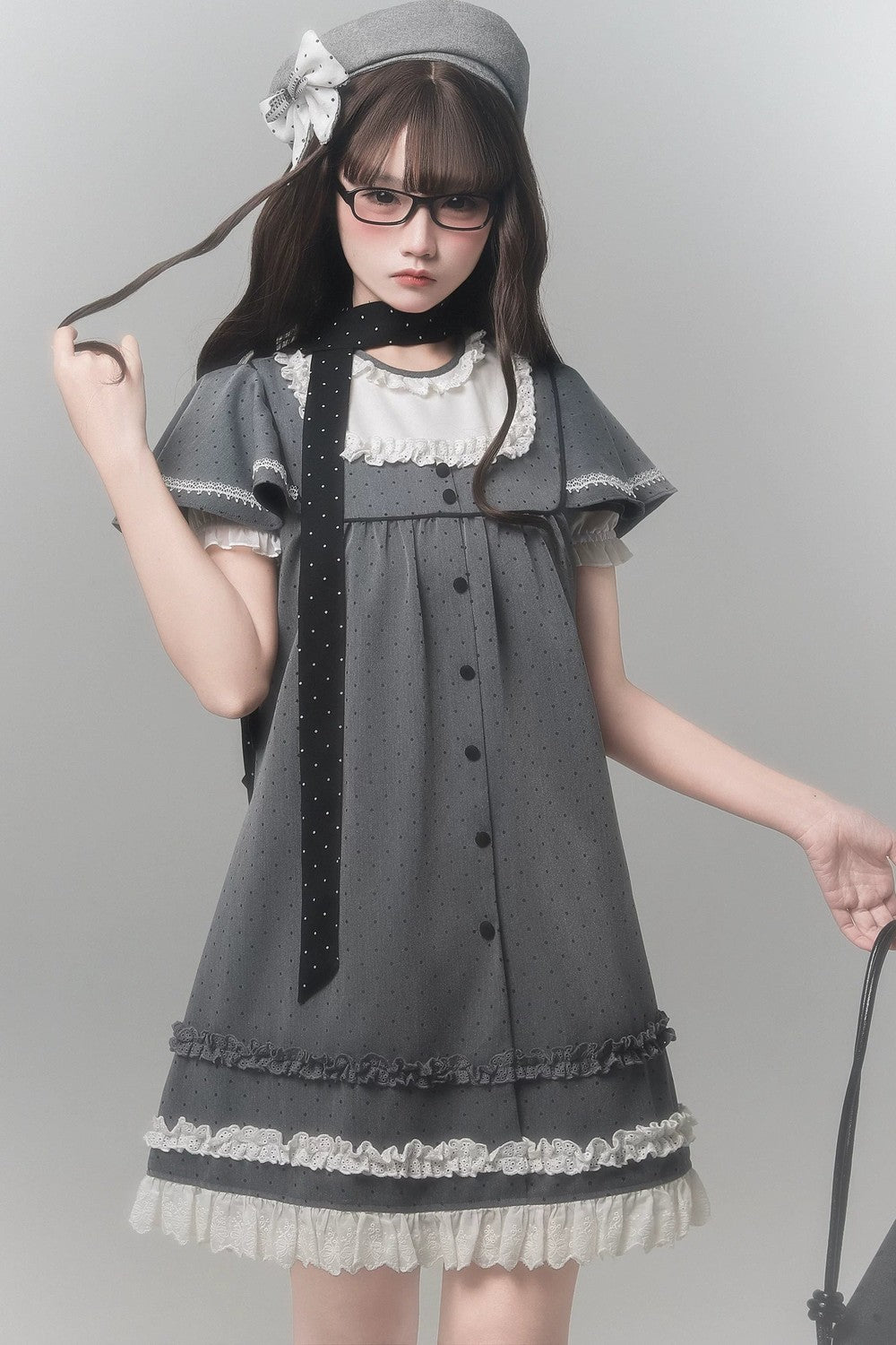 Gray Polka Dot Dress + Accessories