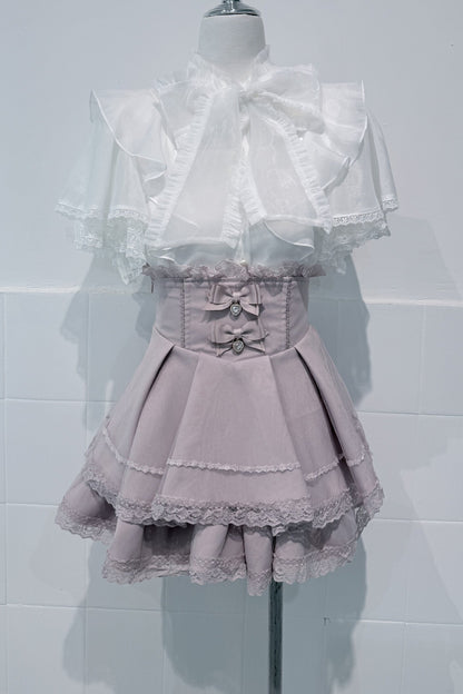Lace Butterfly-Sleeve Blouse+Skirt