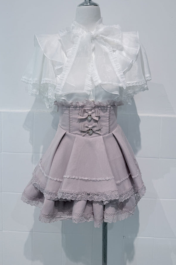 Lace Butterfly-Sleeve Blouse+Skirt
