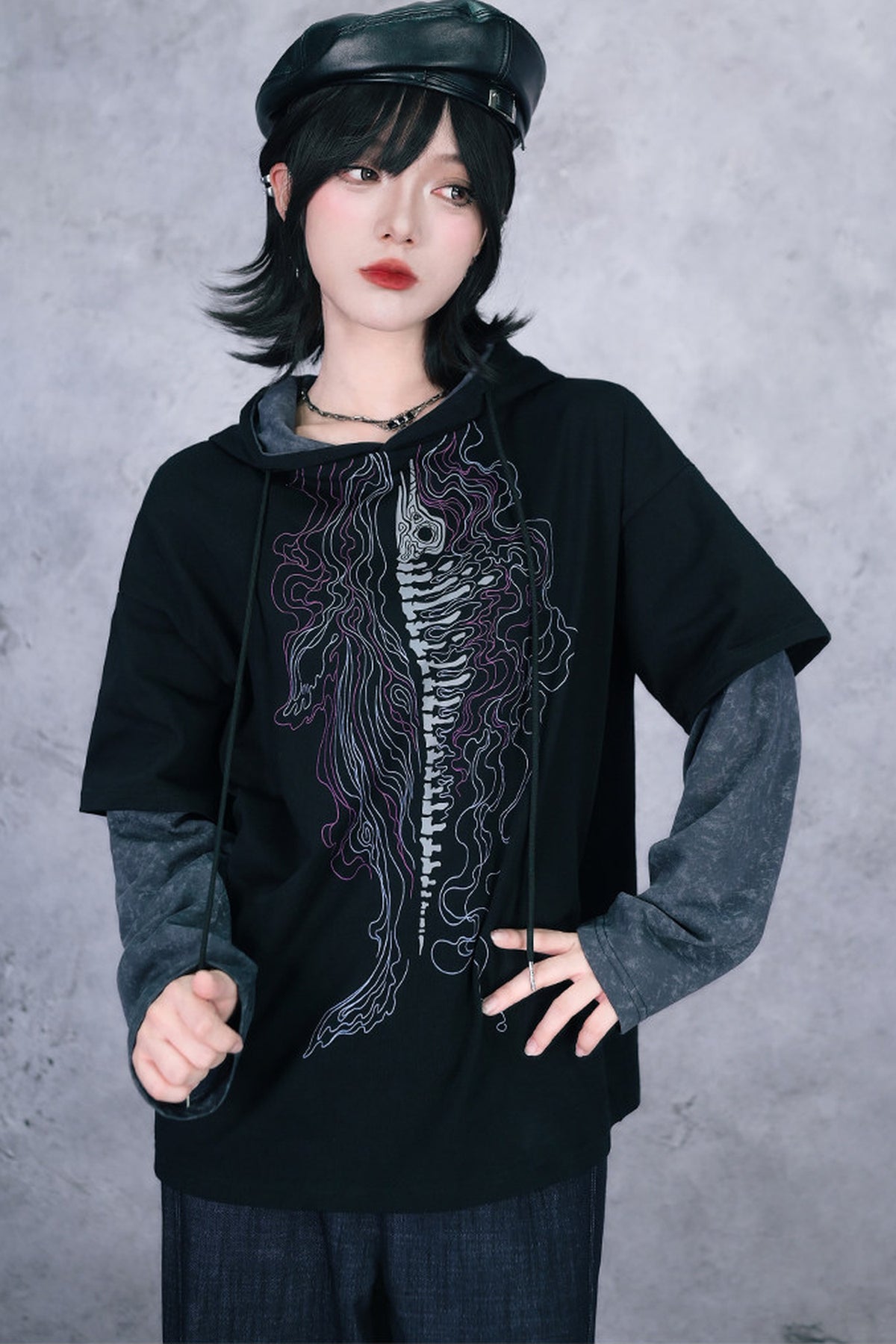 Whale Fall Hand-Painted Print Hooded T-Shirt