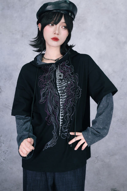 Whale Fall Hand-Painted Print Hooded T-Shirt