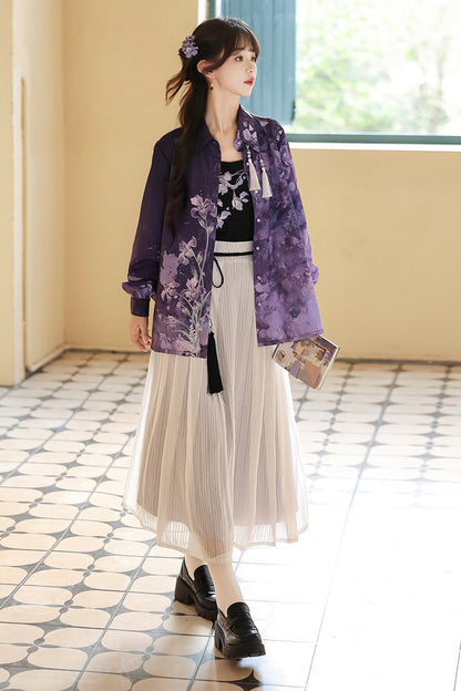 Iris Mist New Chinese Style Shirt and Skirt Set-Up