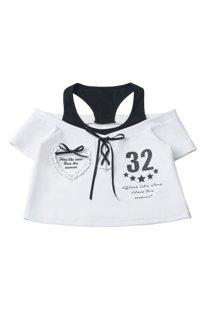 Off-Shoulder Layered Star Graphic Top & Bubble Skirt Set-Up