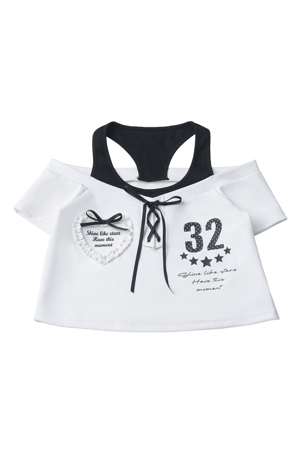 Off-Shoulder Layered Star Graphic Top & Bubble Skirt Set-Up