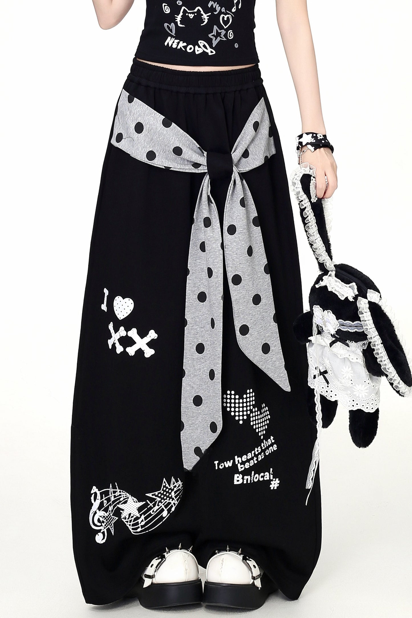 Subculture Music Note Print Wide-Leg Pants